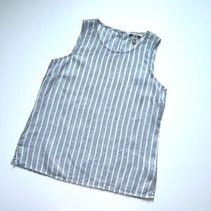 Ellen Tracy Blue Striped‎ 100% Linen Top Blouse Medium